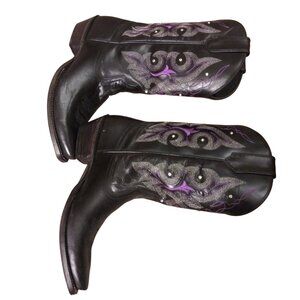 Black Leather Cowgirl Boots with Rhinestones, Women's Size 9 Boot, Western Boot